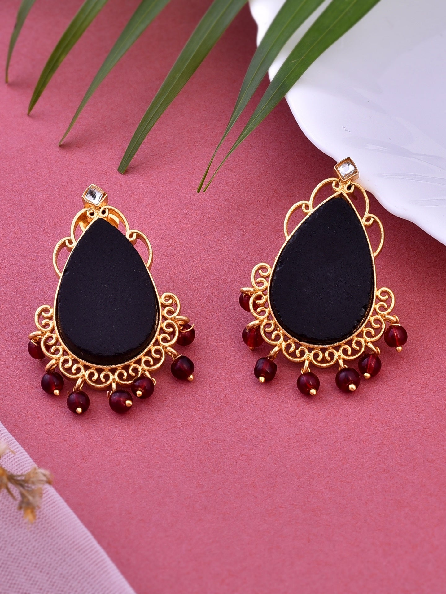 Gold Plated Black Ethnic Earrings – RIANSH STORE
